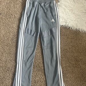 Adidas Gray and White Sweatpants with Classic Stripes